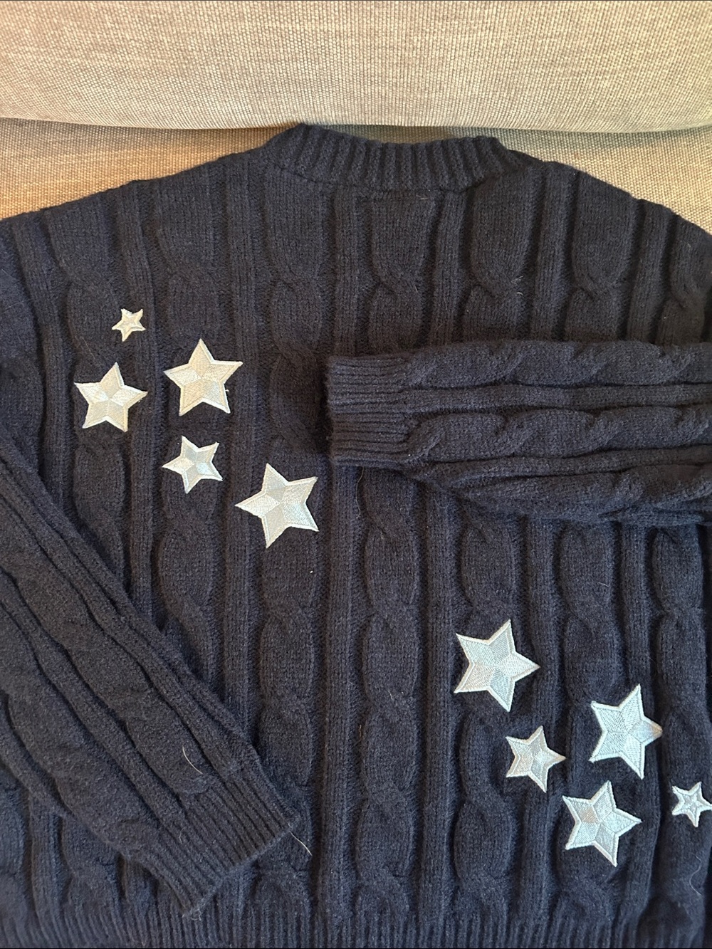 Authentic Taylor Swift Midnight Navy Cable-Knit Cardigan with Star Appliqués - Picture 8 of 8